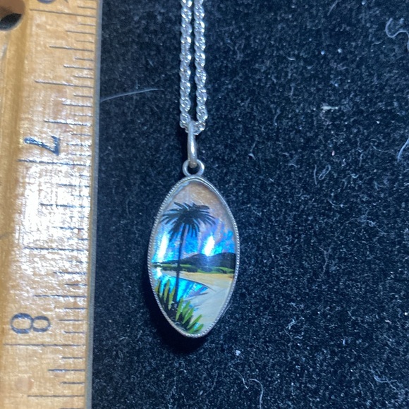 Sterling Thomas L Mott butterfly wing pendant with chain. - Picture 2 of 7